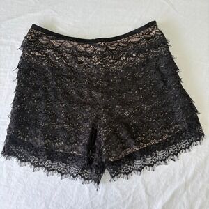 Venus Black Lace Nude Lined Shorts Eyelash Trim Size 2 Side Zip Dressy Evening